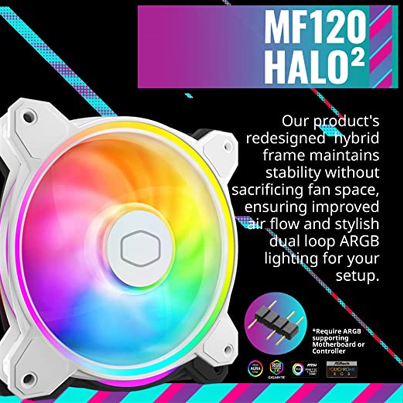 Cooler Master Hyper 212 Halo White Fan CPU Cooler, Universal Socket, 120mm PWM MF120 HALO2 ARGB Fan, 2050RPM, 4 White Pure Heat Pipes, Aluminium Fins, Addressable RGB Auto Detection, Upgraded Installation Brackets